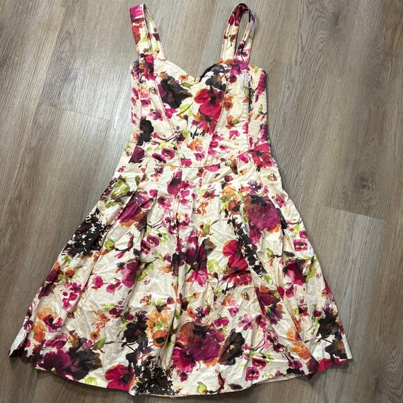 Peruvian Connection Floral Dress size 4 S small watercolor corset ivory cream - Picture 6 of 9